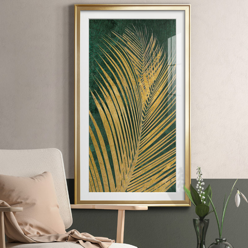 Golden Palm II - Reproduction d'art graphique sur papier encadré, Papier doré, H 14,5 po x l 26,5 po x P 1,5 po
