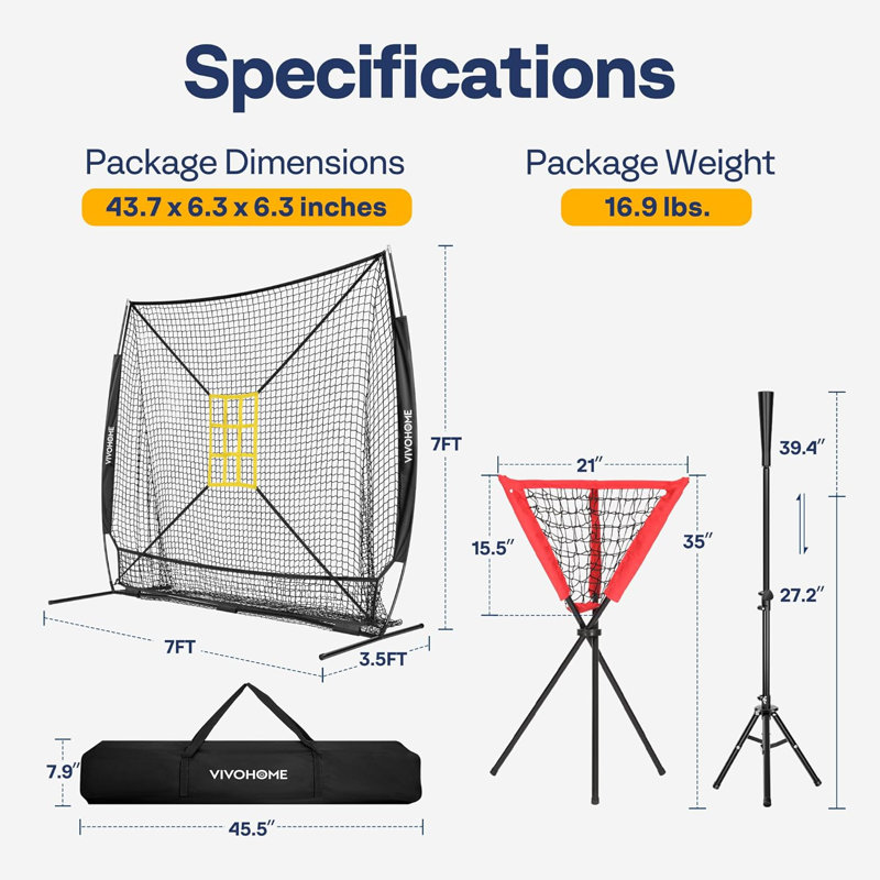 7 x 7 ft Baseball Softball Hitting Net with Large Ball Collection System, Black