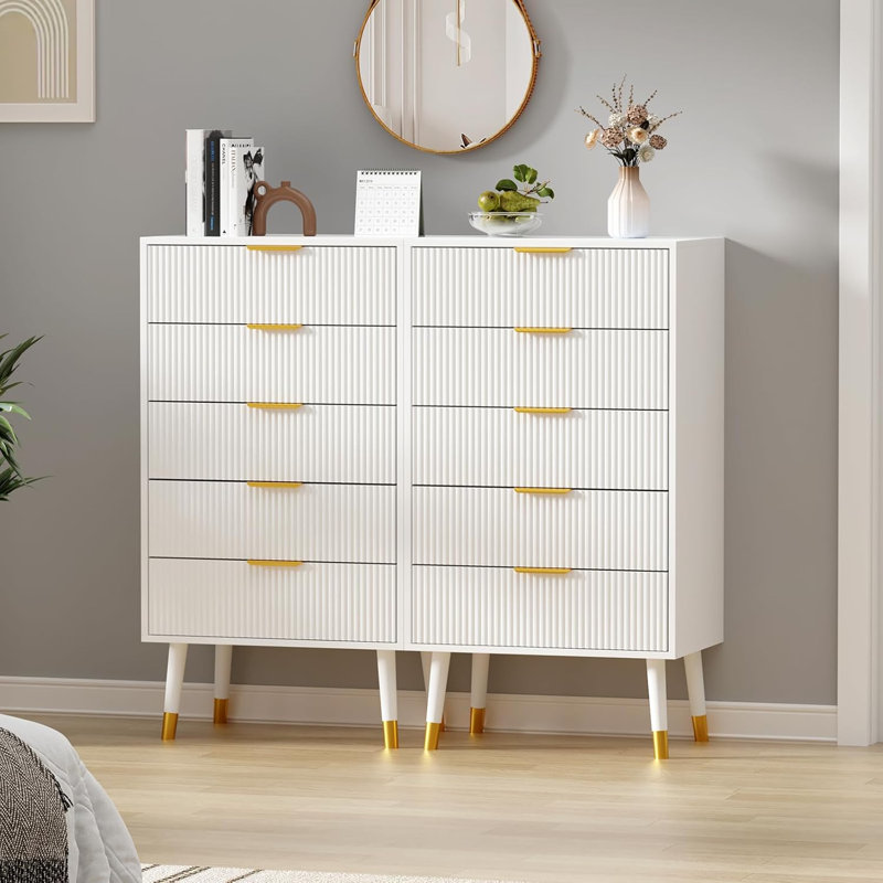 Commode 5 tiroirs pour chambre à coucher, table de chevet moderne à large plateau, commode à tiroirs profonds, commode en bois, table d'appoint pour le salon, le couloir, la chambre d'enfant