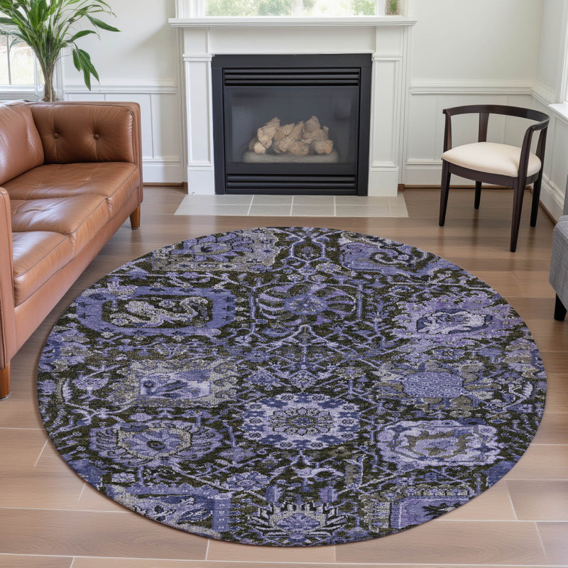Tapis damassé Elize AMF1320 de qualité supérieure lavable à la machine, Rond 8 pi