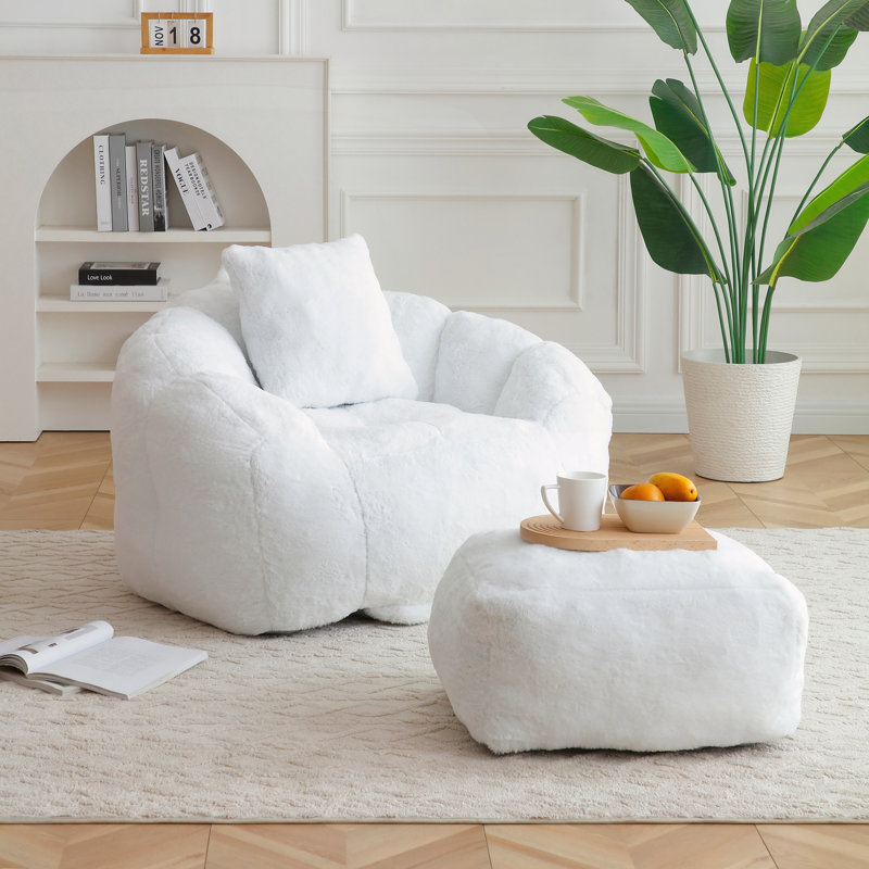 Fauteuil à billes avec repose-pieds, Blanc
