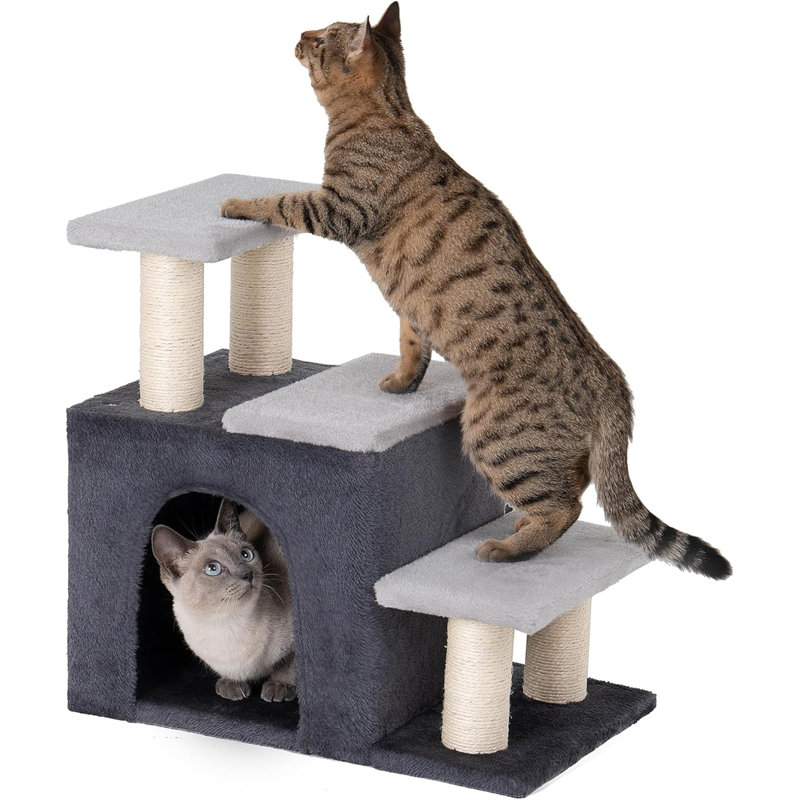 3-Step Pet Stairs with Cat Condo & Sisal Scratching Posts, Multifunctional Pet Steps for Small Dogs & Cats