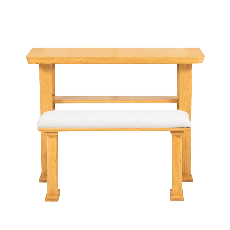 Ensemble de table de salle à manger moderne pour 2 personnes avec banc et structure en bois d'hévéa Eamon