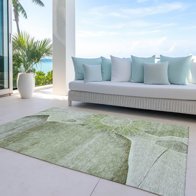 Killingly Washable Floral Indoor / Outdoor Rug, Rectangle 9' x 12'