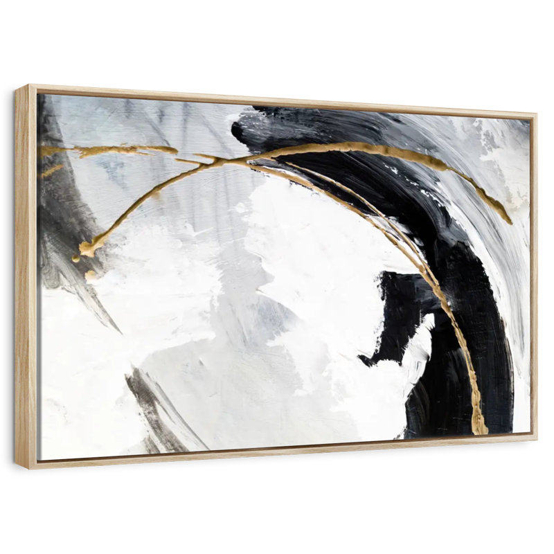 Noir, blanc et or Arciniega, Cadre flottant en bois naturel, 46 po x 31 po
