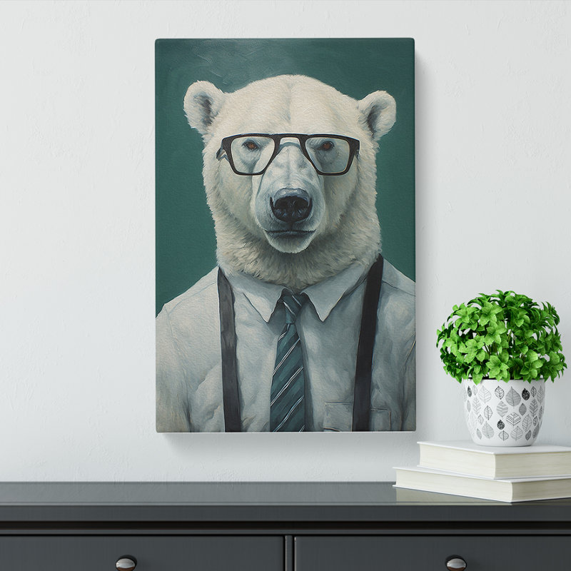 Polar Bear With Glasses Painting No.3 - No Frame Print, 76cm H x 50cm W x 3cm D