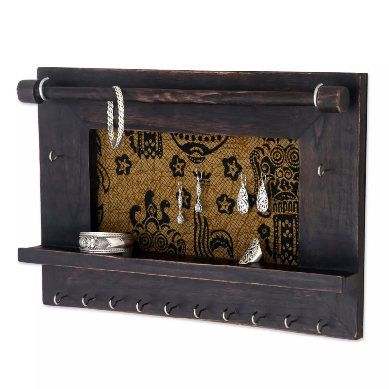 Boîte à bijoux murale en bois brun foncé