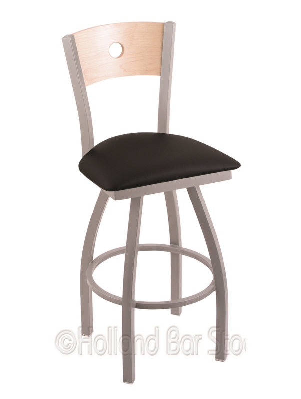 Tabouret de bar pivotant de 36" Lareau, Nickel anodisé, Vinyle noir, Chêne Naturel