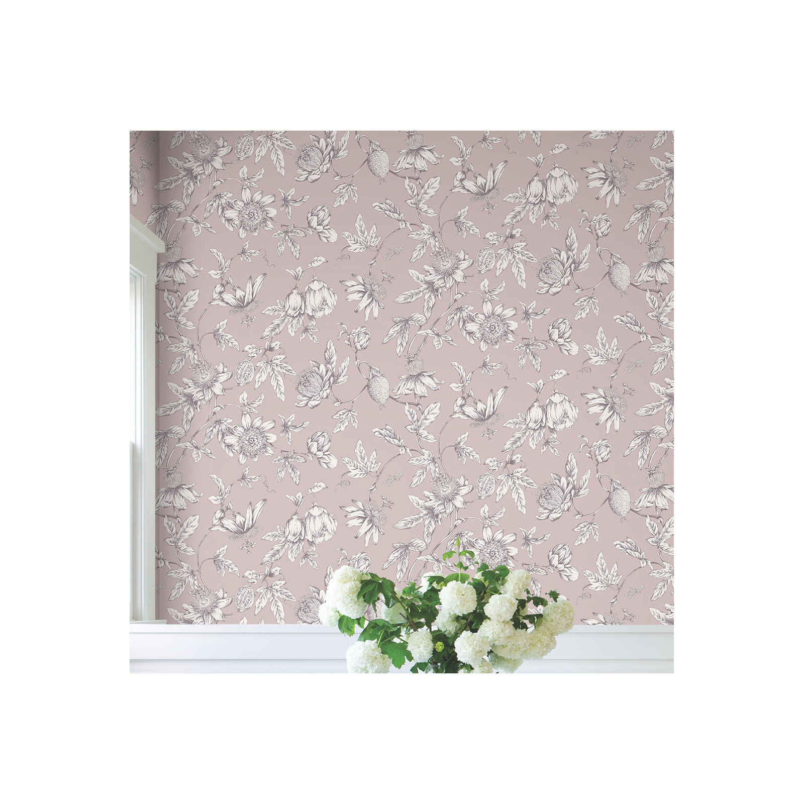 Passion Flower Toile Floral Wallpaper, Orchid