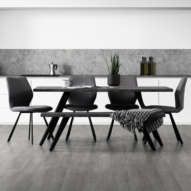 Table de salle à manger 70 pouces en bois et métal noir, revêtement à l'eau, pieds mat, 6 à 8 places assises, salle de bain rectangulaire en fer gris