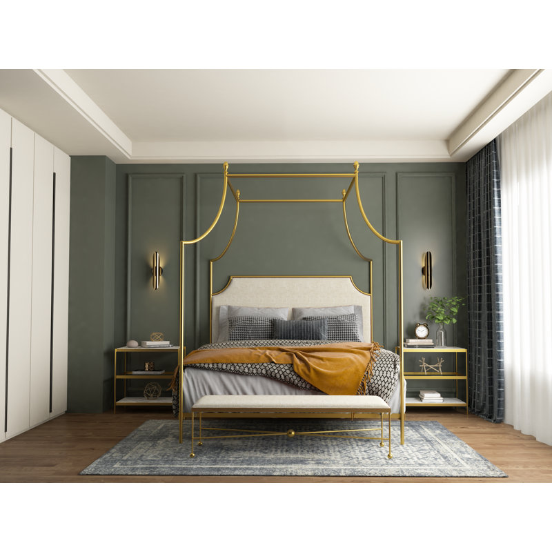 337 Flying Arch Canopy Bed | Complete Canopy, Gold Medal/White, King