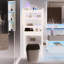 Support de rangement pour toilette pour salle de lavage, autoportant, très grande capacité, peu encombrant, beige noir gris, composants de haute qualité, tablette ouverte et deux portes à persiennes, étapes d'installation simples