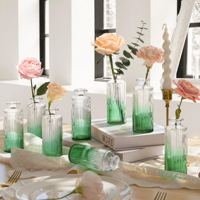 Ensemble de 12 vases en verre, petit vase en vrac, mini vase à fleurs pour centre de table, ensemble de vases décoratifs rétro pour fleurs, réception de mariage, Noël, décoration intérieure, cadeau de pendaison de crémaillère (transparent)