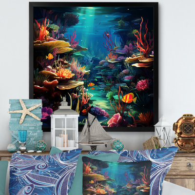 «Blue Underwater Reverie - Coastal Coral Under Water», art mural