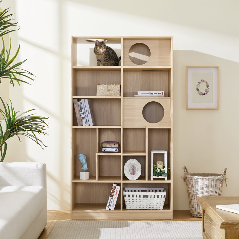 Bibliothèque polyvalente en panneau de particules naturel et élégante pour les espaces domestiques