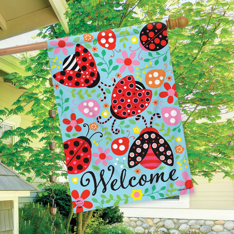 Patterned Ladybugs House Flag