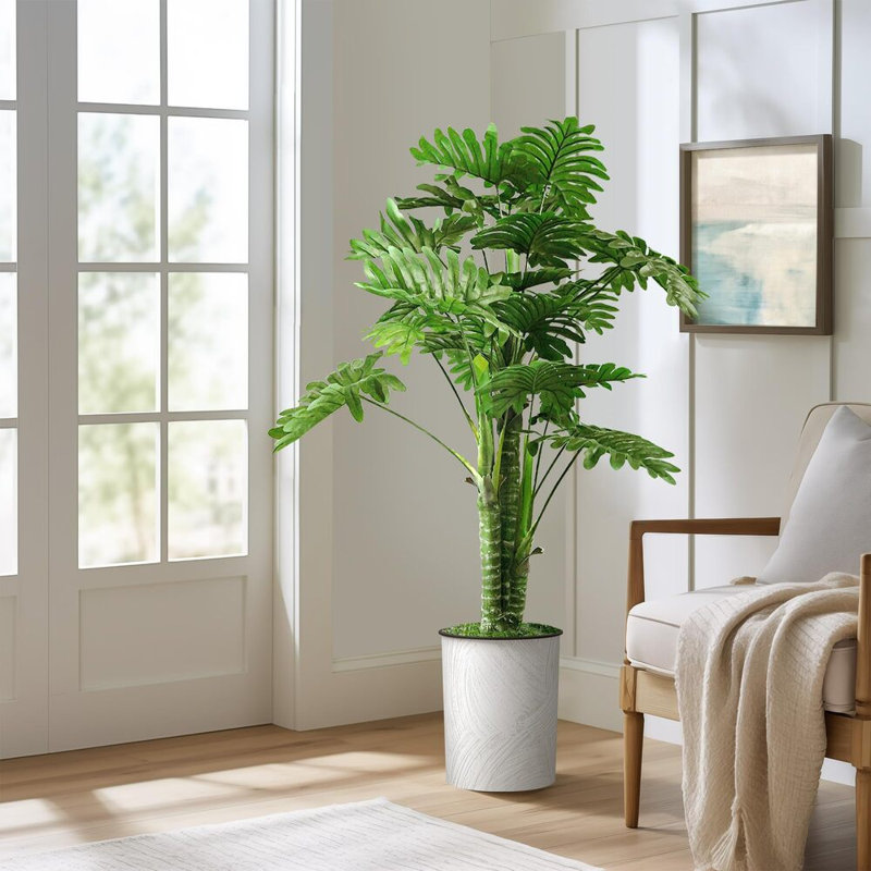 Plantes artificielles artificielles en pot Philodendron artificiel d'intérieur et d'extérieur, Scrathes blanc cassé