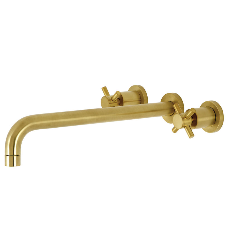 Kingston Brass Concord Two-Handle 3-Hole Wall Mount Roman Tub Faucet, Brushed Brass, Cross Handle