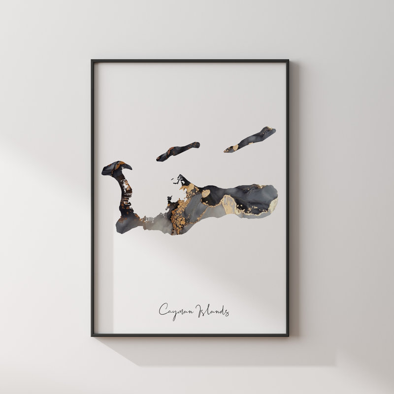 Cayman Island Map Black & Gold Wall Art Decor