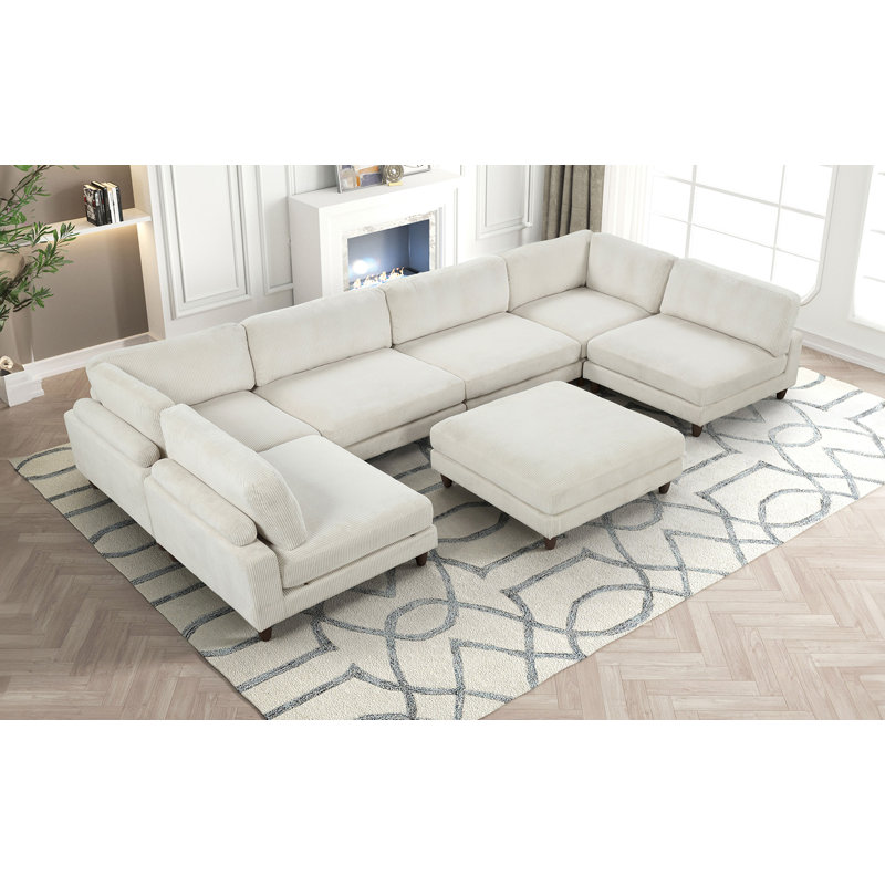 Cheston 7-seat Modular Sectional, Beige Corduroy