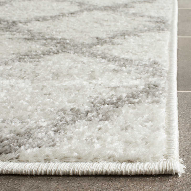 Oddger Geometric Ivory/Silver Area Rug, Rectangle 9' x 12'