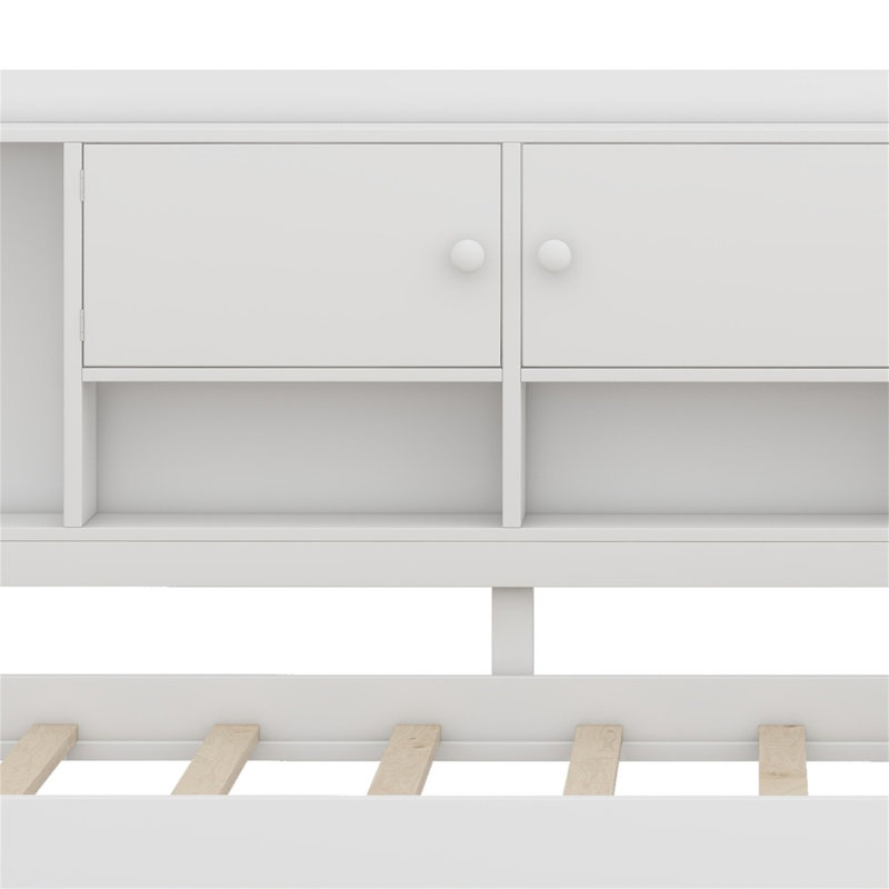 Wooden L-Shape Daybed With Seven Storage Cabinets,Two Storage Drawers,Study Desk And Built-In Bookshelf, White, Twin