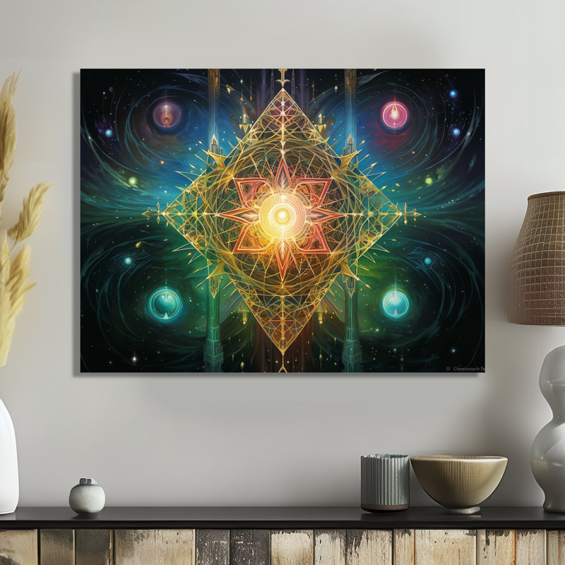 Art mural Galactic Sacred Star - Boho Mandala, Métal métal, H 16 po x l 32 po x P 1 po