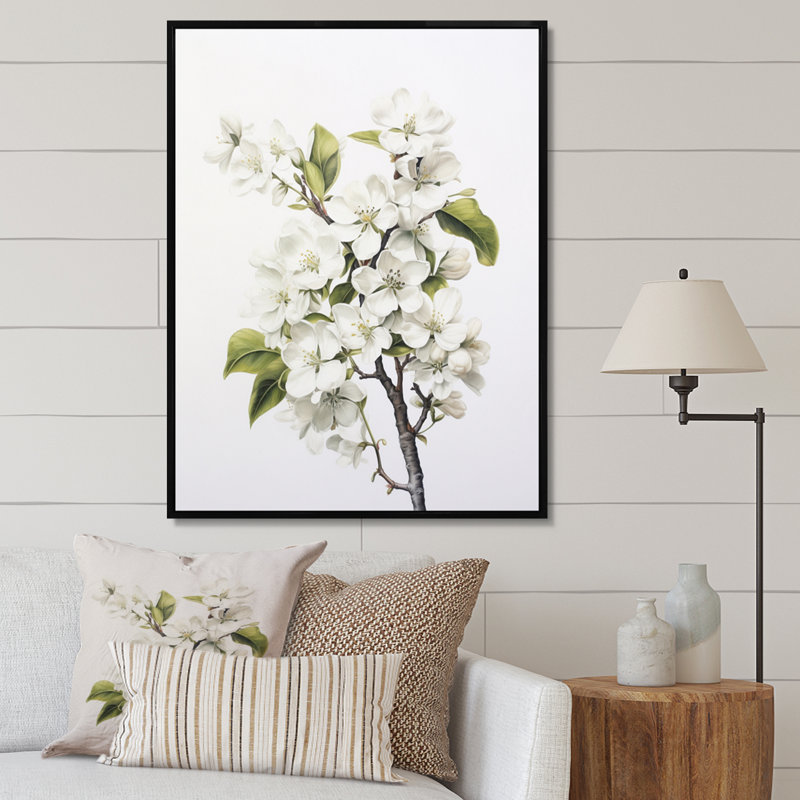 Apple Blossom Monochromatic Elegance XXVII - Floral Wall Art Living Room, H 44 po x l 34 po x P 1,5 po, Cadre flottant noir