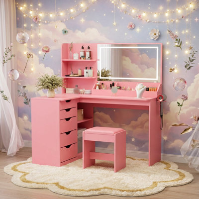 Meuble-lavabo de coin avec lumières et miroir
