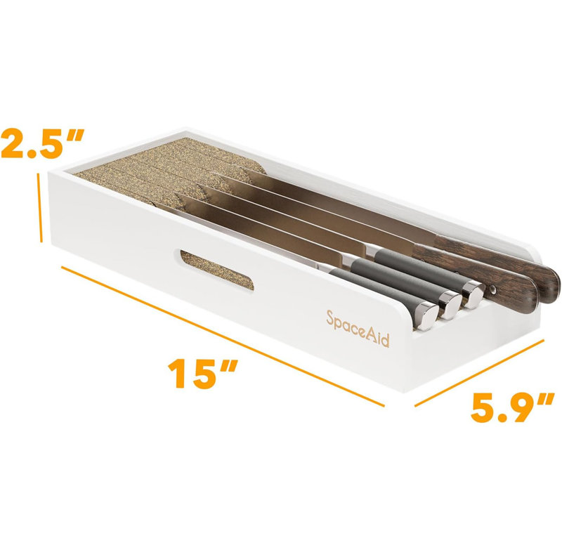 Small Bamboo Knife Drawer Organizer with Cork Dividers