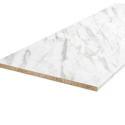 Plateau en stratifié en marbre blanc de 96 po x 25 po avec onglet gauche