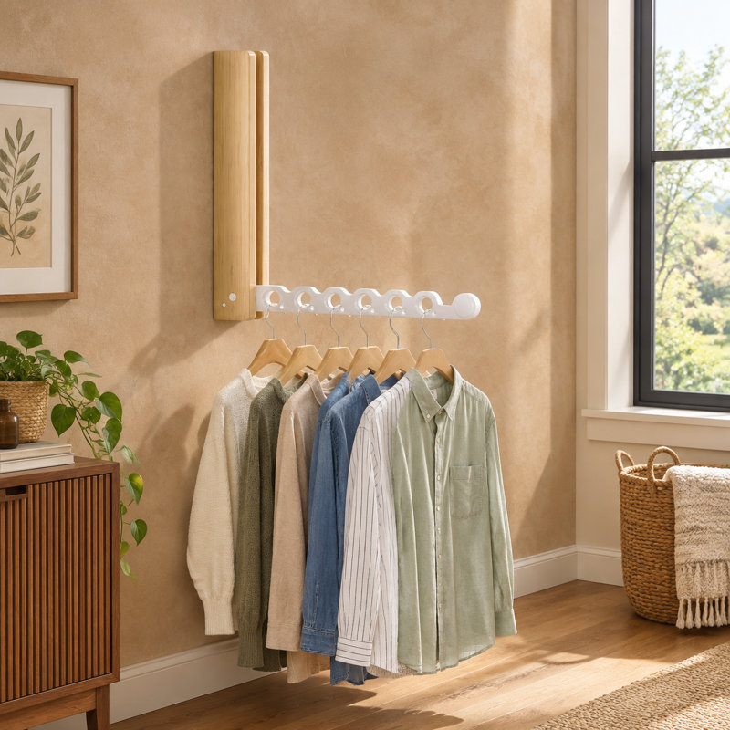 Séchoir à linge mural blanc en bois de hêtre naturel - Cintre pliable pour petites salles de lavage et petits espaces