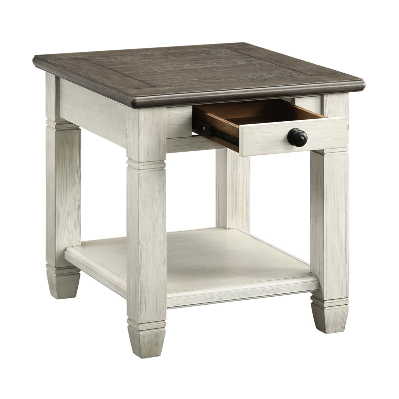 Table de bout 1Pc avec tiroir et tablette en brun antique blanc pour l'organisation du salon