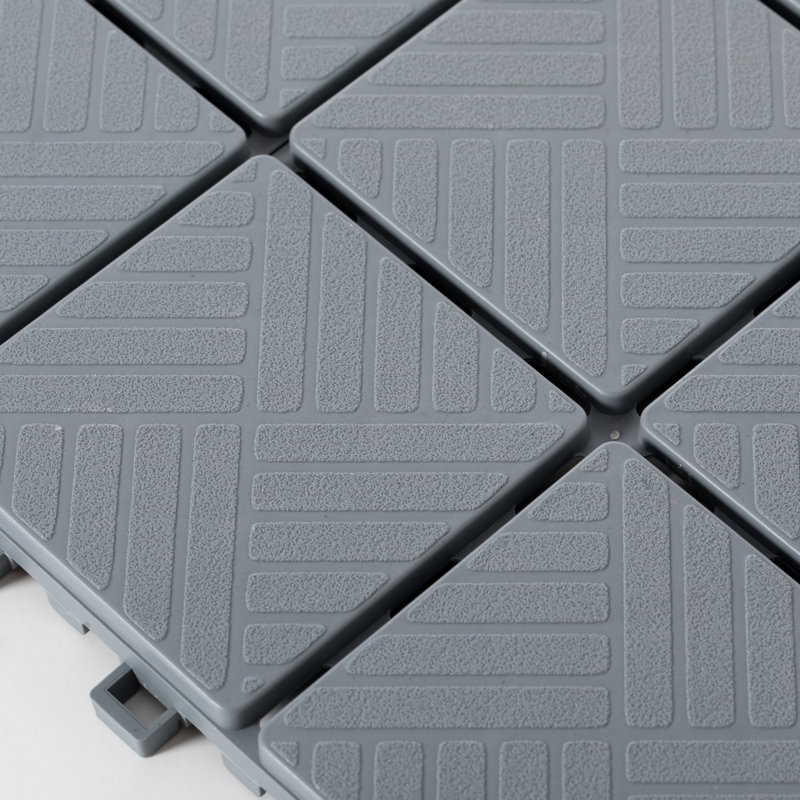Gray Plastic Interlocking Square Outdoor Deck Tiles with Water Protection