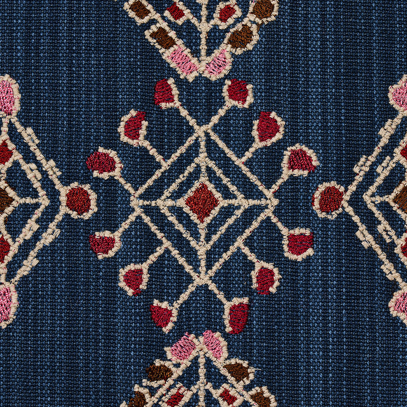 Kalindi Embroidery Fabric, Indigo