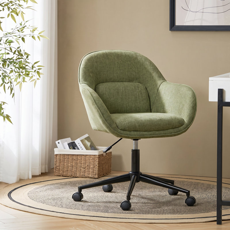 Leoh 68.5cm W Modern Office Chair Curved Backrest with Height Adjustable and Metal Base, Green