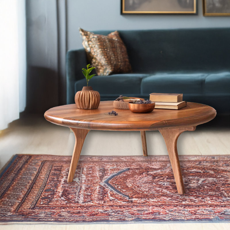 Walnut Solid Wood Round Novelty Coffee Table, 14" H x 16" L x 16" W