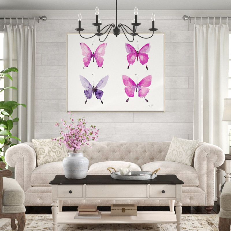 Four Butterflies 12 by Kathy Morton Stanion - Painting on Canvas, 41cm H x 51cm W, Timber Floater Framed