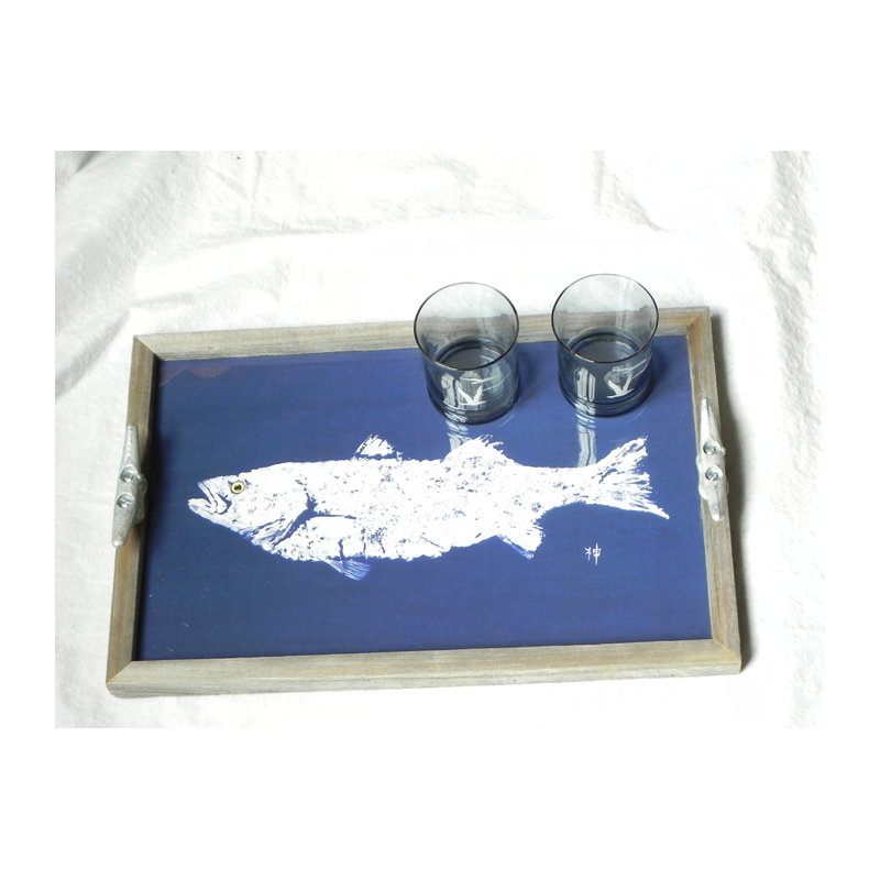 Forelli' Fish Serving Tray – Rustic Wood Ottoman & TV Dinner Tray
