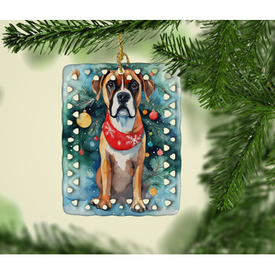 Ornement de Noël en porcelaine Boxer