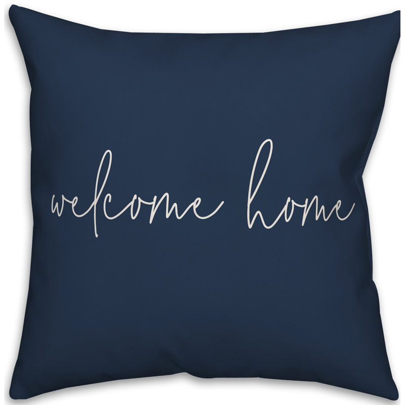  Coussin décoratif intérieur / extérieur Welcome Home, Bleu marine, H 18 po x l 18 po