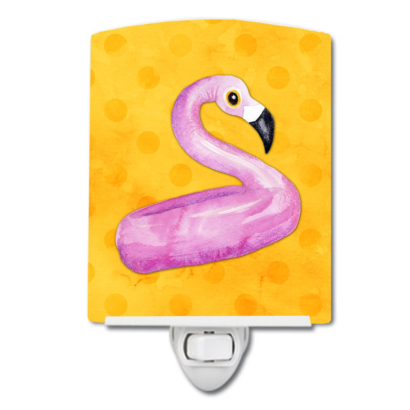 Éclairage de nuit en céramique flamant rose floaty pois, Jaune