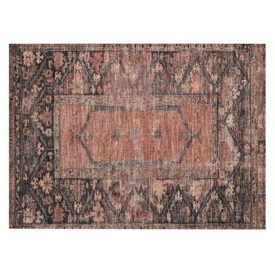 Machine Washable Indoor/Outdoor Xhevrie Terracotta Rug