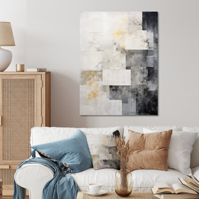 Greometric White And Grey Abstract Tile I - Abstract Tile Metal Wall Art