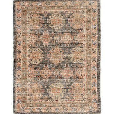 Tapis oriental tissé à plat à la main en jute / sisal orange / gris foncé / brun Gloucester