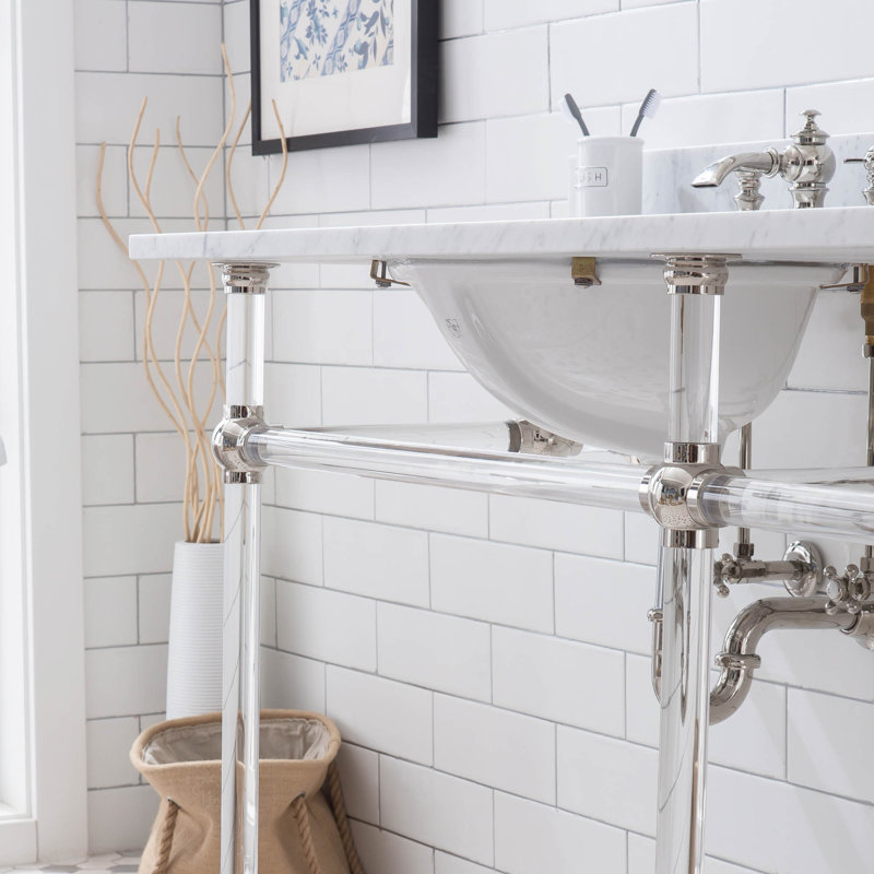 Empire Stone Oval Console Bathroom Sink with Faucet and Overflow, Polished Nickel