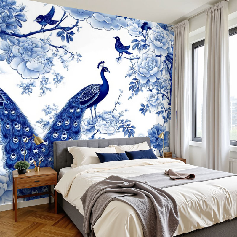 Papier peint adhésif auto-adhésif moderne pour la chambre à coucher Peler et coller l 96 po x H 69 po - bleu