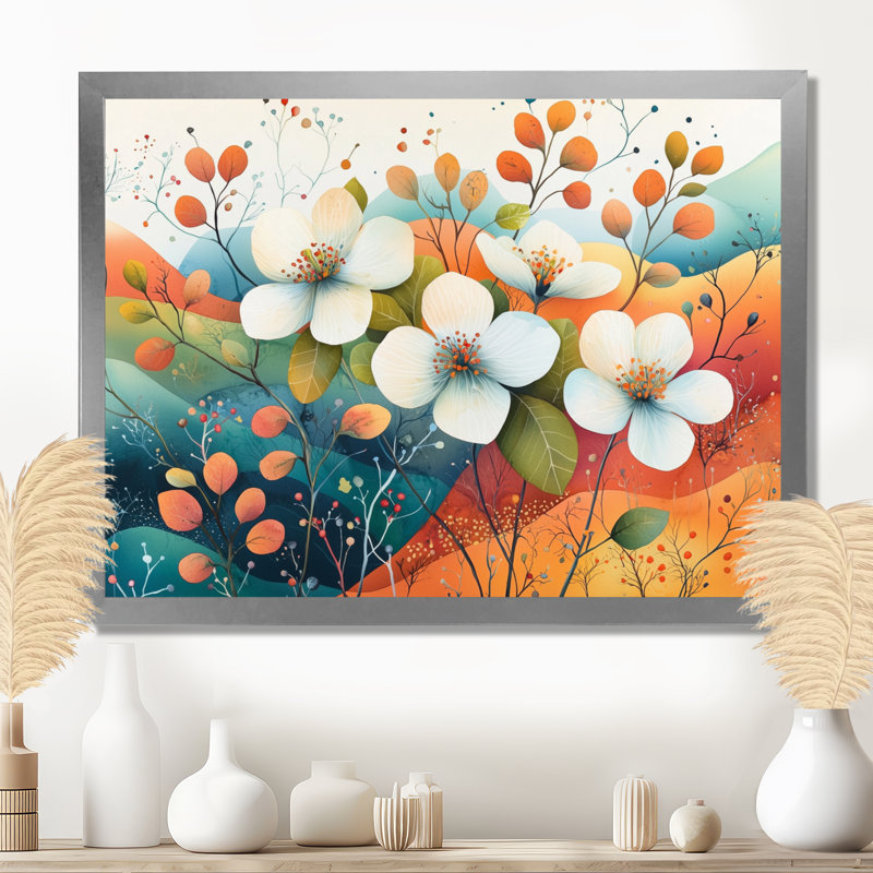 Désert, fleur de pommier, art mural, Argent argent, Cadre simple, H 12 po x l 20 po