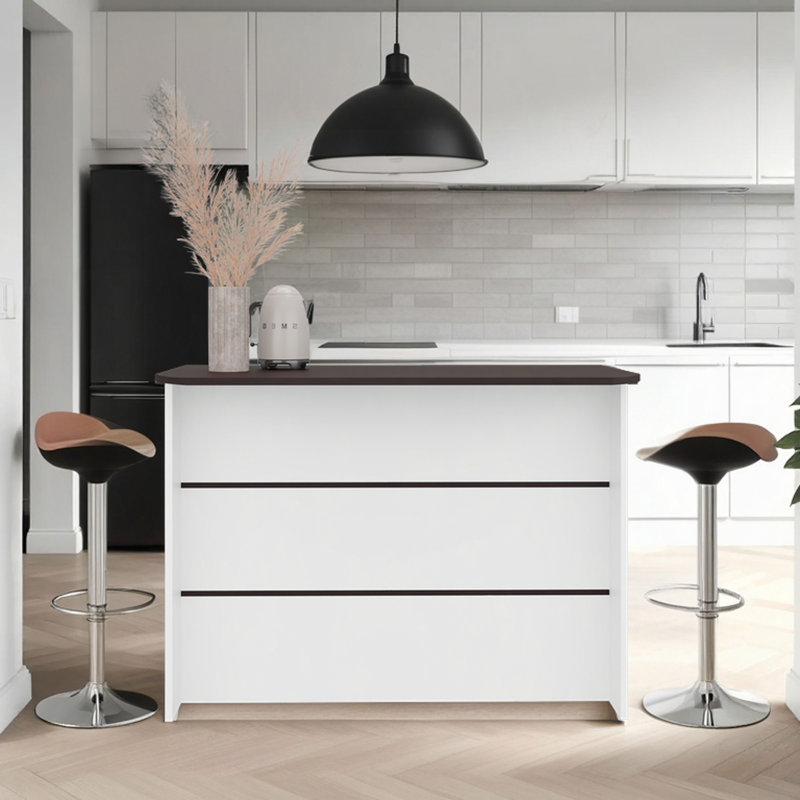 Îlot de cuisine Fendi avec comptoir spacieux, tablettes inférieures ouvertes, armoire de rangement et conception polyvalente polyvalente pour la préparation des repas, l'organisation de la station de café