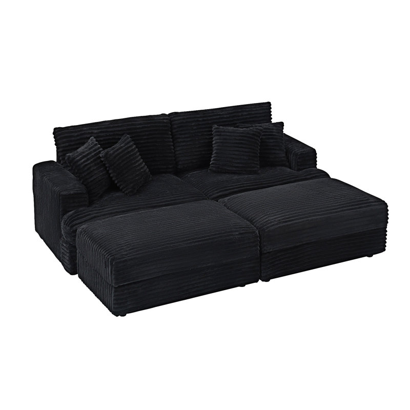 Canapé rembourré avec repose-pieds, Noir